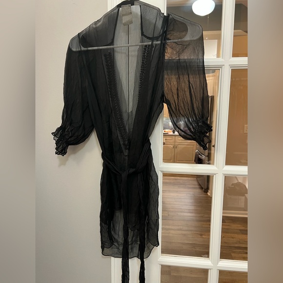 Vintage Black Sheer silk Tunic with Beaded Detail made in France Sz S - Picture 6 of 9